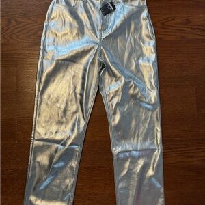 Abercrombie & Fitch Metallic Silver High-Rise Pants